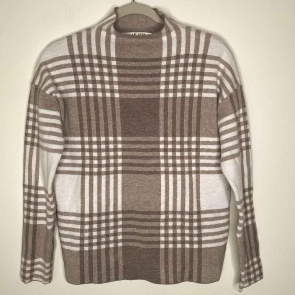 Max Studio Plaid Mock Neck Sweater